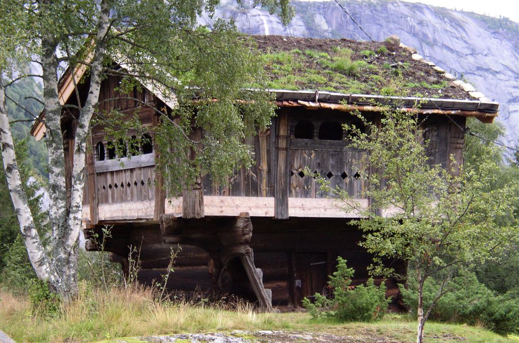 Stabbur (remarquez l'escalier taillé dans un tronc)